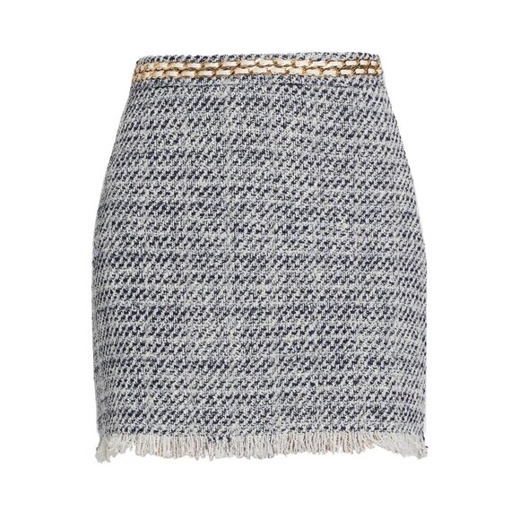 NEW Generation Love Sizes 8, 10, 12 Chainlink Tweed Miniskirt - White Indigo - Picture 1 of 7